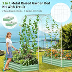 DoCred 3 in 1 Raised Garden Bed with 87in Tall Arch Trellis for Climbing Plants, Galvanized Planter Garden Box Outdoor for Gardening, Climbing Vegetables, Flower, Green