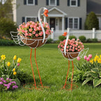 Set of 2 White Goose Outdoor Planters with Basket Larger Sizes 29 26.5 Metal Goose Planters for Spring Party Gifts Indoor Flowers Lawn Patio Garden Yard Porch Decor