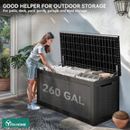 YITAHOME XXL 260 Gal Large Deck Box, Outdoor Resin Storage Box, Rattan Storage Container for Patio Furniture, Garden Tools, Waterproof, Lockable (Black)