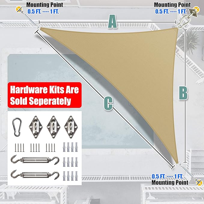 Amgo 20' x 20' x 28.3' Sand Beige Right Triangle Sun Shade Sail UPF50+ Canopy Awning AGSLT, 95% UV Blockage, Water & Air Permeable, 200GSM Heavy Duty Commercial and Residential (We Make Custom Sizes)