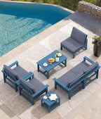 SERWALL HDPE Patio Furniture Set, 7-piece Outdoor Sectional Sofa Set, All Weather Outdoor Couch Set for Deck, Lawn, Blue Frame with Grey Cushion