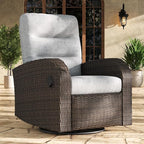 LayinSun Oversized Wicker Outdoor Swivel Glider Recliner with Adjustable Backrest & Footrest, Patio Reclining Lounge Chair