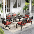 Sophia and William Outdoor Patio Dining Set for 6, Outdoor Table and Chairs, Removable Seat Cushions, 4 Fixed，2 Swivel Chairs, 60" Black Patio Dining Table,Red