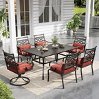 Sophia and William Outdoor Patio Dining Set for 6, Outdoor Table and Chairs, Removable Seat Cushions, 4 Fixed，2 Swivel Chairs, 60" Black Patio Dining Table,Red