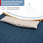 2 Person Hammock with Stand Included, Quick Dry Hammock with Curved Spreader Bars for Outside, Poolside, 450 Lbs Capacity, Dark Blue