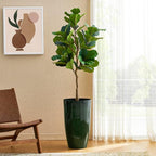 Glitzhome 23.5" H Large Tall Planter for Outdoor Plants,Set of 2 Plastic Tall Planters with Drainage Holes,Round Tapered Faux Ceramic Gradient Green Flower Tree Pots for Porch Patio Indoor Outdoor