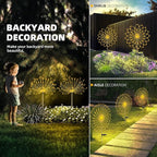 2 PCS Solar Firework Light, Outdoor Solar Garden Decorative Lights 120 LED Powered 40 Copper Wires String DIY Landscape Light for Walkway Pathway Backyard Christmas Decoration Parties (Warm White)