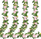 Artificial Plants Greenery Pink Silk Rose Vine Garland, 4 Pack, 7.75 Ft Each