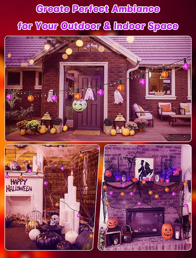 Indoor String Lights, 25 ft Halloween G40 LED Globe Lights, Orange and Purple