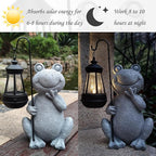 Frog Solar Garden Statues,Resin Frog Figurine Decorations with Solar Lights Lantern, Outdoor Figurines Lawn Garden Statue Decor Art for Lawn,Yard,Balcony Ornament,Gift for Home Mom.
