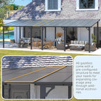 AECOJOY 14' x 12' Gazebo Outdoor Pergola, 12x14 Large Wall-Mounted Hard Top Lean to Metal Gazebo Shelter Pergolas and Gazebos Clearance with Patio Roof, Heavy Duty Awnings for Backyard, Decks