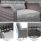 2-Seat Modern Patio Furniture Set with Swivel Rocking Chairs, Thick 4″ Cushions, Dual-Strand Wicker Rattan, Rust-Resistant Steel Frame – Outdoor Conversation & Modular Sectional,Gray