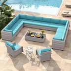 14-Seat Modern Patio Furniture Set with Swivel Rocking Chairs, Thick 4″ Cushions, Dual-Strand Wicker Rattan, Rust-Resistant Steel Frame – Outdoor Conversation & Modular Sectional,Blue