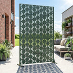 Casaphoria Metal Privacy Screen Outdoor, 72" H x 47" W Freestanding Decorative Privacy Screen for Patio Deck Balcony Garden with Stable Base, Drakgreen-Square