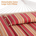 SUNCREAT Outdoor Hammock with Stand, Two Person Quilted Fabric Hammock Swing with 12ft Steel Stand, Red Stripes