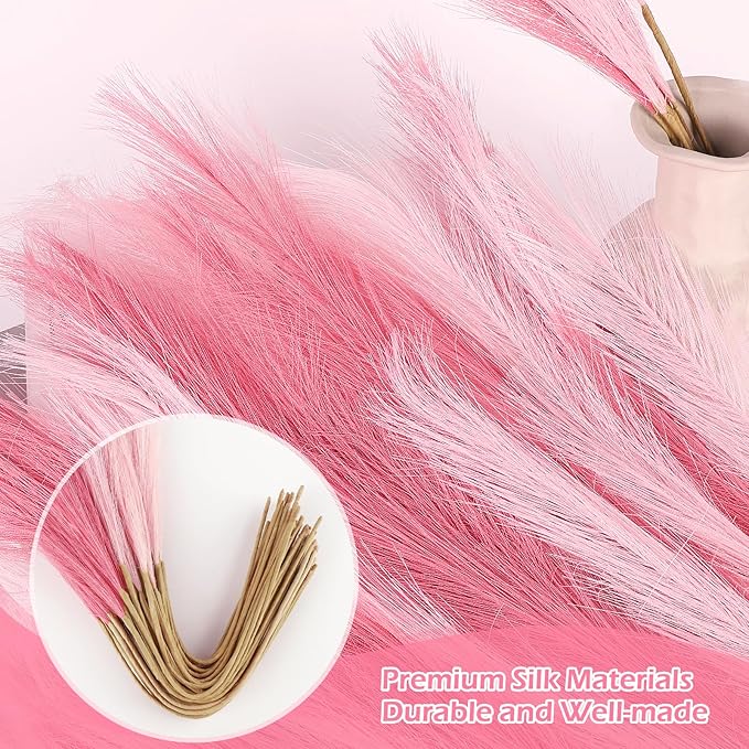 Faux Pampas Grass Stems 60 Count Dark and Light Pink 21.7 Inch