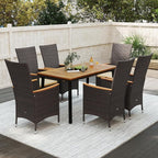 Tangkula 7 Pieces Rattan Outdoor Dining Set for 6, Outdoor Acacia Wood Table Set with 6 Cushioned Wicker Chairs, Umbrella Hole, Patio Dining Furniture Set for Deck Pool Backyard