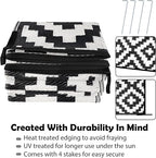 SAND MINE Waterproof Outdoor Rug 6x9 ft, Reversible Mats, Modern Area Rug, Large Floor Mat and Rug for Outdoors, RV, Patio, Backyard, Deck, Picnic, Beach, Trailer, Camping, Black & White Lattice