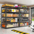 REIBII 2400LBS Storage Shelves 5 Tier Garage Shelving Heavy Duty, Adjustable Metal Shelving, Garage Shelves for Basement, Warehouse, Pantry, Closet, Kitchen 72" H x 35.55" W x 16" D, Black, 4 Pack