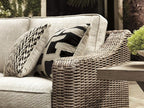 Signature Design by Ashley Beachcroft Outdoor Left & Right Arm Facing Wicker Patio Loveseats, Nuvella Weather Resistant Fabric, Brown & Beige