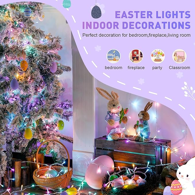 Easter String Lights, 168 ft LED Multicolor Clear Wire with Remote