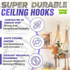 [UPGRADED] 200LBS 8Pcs Rotatable Ceiling Hooks with 4 Screw Points Plate Base, White Wall Mount Metal Hanger for Hanging Plants, Bird Feeders, Lanterns, Lights, Wind Chimes, Indoor Outdoor Decor