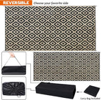 SAND MINE Waterproof Outdoor Rug 10x20 ft, Plastic Reversible Rug, Modern Area Rug, Large Floor Mat for Outdoors, RV, Patio, Backyard, Deck, Picnic, Beach, Camping, Black & Beige