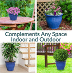 Sunnydaze Large Ceramic Plant Pot - Round Outdoor Glazed Ceramic Planter Pot with Drainage - Studio - Imperial Blue - 14.5"
