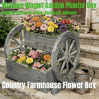NestNature Wooden Wagon Planter Box,Raised Garden Bed,Decorative Garden Planters with Wheels-Outside Flower Pots for Indoor/Outdoor Décor Plants (Antique Gray)