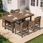 SERWALL Patio Dining Sets for 6 Person, HDPE Dining Set with 6 Armless Chairs, Brown