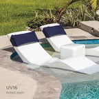 Aqua Outdoors in-Pool DEEP Ledge Chaise Set - Two Chaises - Two Headrest Pillows - Chaise Risers and One Large in Pool Side Table - for ledges 9"-14" inches Deep (Classic White-Blue)