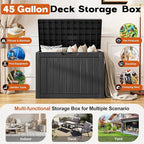 Outdoor Storage Box, Resin Deck Boxes Indoor and outdoor, Waterproof Storage Box Lockable Lid (Black, 45 Gallon)