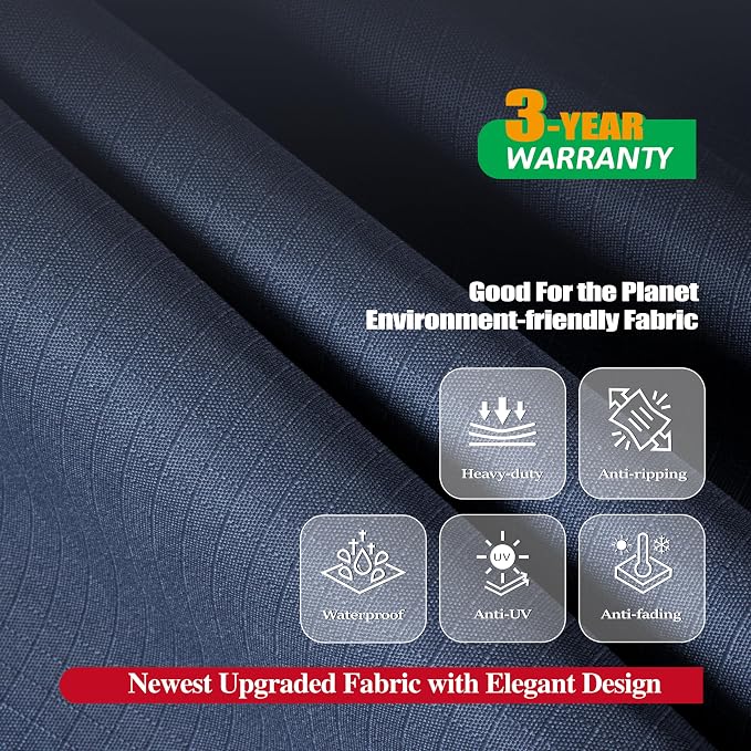 Patio Table Cover 74 x 47 x 27.5 in, Grey Waterproof Plaid Fabric