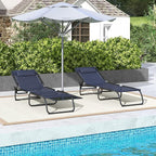 Outsunny Folding Chaise Lounge Chair Set of 2, Patio Sun Tanning Chair, Outdoor Chaise Lounger with 4-Position Reclining Back, Breathable Mesh Seat for Beach, Poolside, Dark Blue
