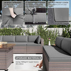 Kullavik 15PCS Outdoor Patio Furniture Set with 43" 55000BTU Gas Propane Fire Pit Table PE Wicker Rattan Sectional Sofa Patio Conversation Sets w/8 Coner Sofas,Grey