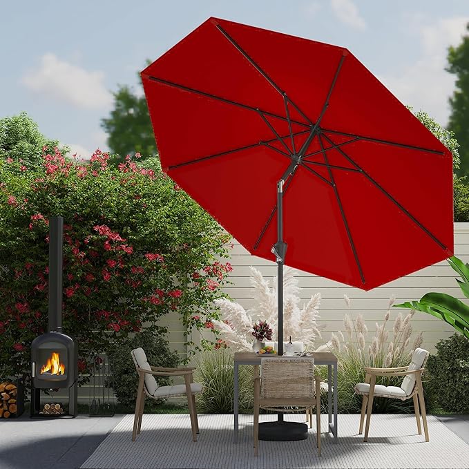 AreShark 9 FT Patio Umbrella for Outdoor, Outdoor Umbrella with Push Button Tilt and Crank, Outdoor Patio Umbrellas with 8 Sturdy Ribs for Market, Garden, Deck, Backyard, Pool (Cherry Red)