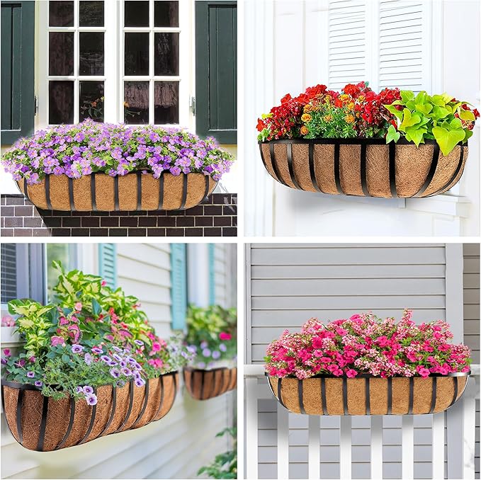 Y&M 24" Coco Liner for Window Box Deck Basket Planter Trough Coconut Fiber Liners, 2pcs Trough Coco Liner Pre-Formed Replacement