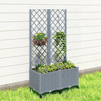 Outsunny Planter Box with Trellis, Self Watering Raised Garden Bed with Lockable Wheels, 56.3" Trellis Privacy Planter with Drainage Holes for Climbing Plants, Vines, Vegetables, Flowers, Gray