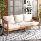 SAFAVIEH Outdoor Collection Theo Natural Teak Solid Wood/Taupe Cushion 3-Seater Sofa