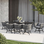 Grand patio 9-Piece Outdoor Dining Set for 8, Patio Dining Furniture Set for 8 Swivel Rope Wicker Chairs & 1 Expandable Rectangular Dining Table, Dark Grey