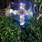 38inch Cross Garden Solar Lights Outdoor Decorative - Solar Metal&Glass Cross Apricot Hydrangea Flower Stake Lights- Waterproof 20 White LED for Remembrance Gifts & Sympathy Gifts