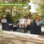 4-Piece Patio Furniture Set, Wicker Outdoor Rattan Sectional Sofa with Cushions and Glass Table, All-Weather Outdoor Conversation Set, Ideal for Garden, Porch, Backyard, Grey