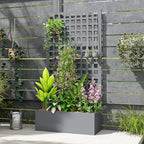 Outsunny Galvanized Raised Garden Bed with Trellis, Metal Planter Box with Drainage Holes, Outdoor Privacy Screen for Climbing Plants, Vegetable, Vines, 35" x 16" x 70", Gray Wood Effect