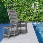 GREENVINES Outdoor Rocking Chair Set | 3-Piece | 2 Rocking Chairs with 1 Side Table | Porch Rocker | HDPE Plastic | Grey | Patio Furniture Sets | High Back | Big & Tall | Ladder Back