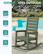 SERWALL Outdoor Rocking Chair Set of 4, Oversized HDPE Patio Rocking Chair with Footrest for Adults, All Weather Porch Rocker for Deck Patio Balcony, Avocado Green