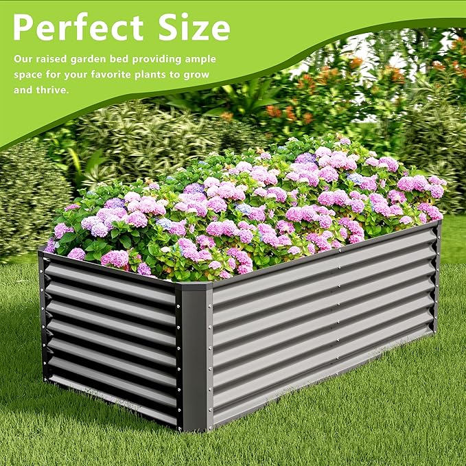 6x3x2FT Galvanized Raised Garden Bed,Galvanized Planter Boxes Outdoor, Large Metal Raised Garden Beds for Vegetables-Grey