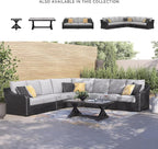 Signature Design by Ashley Beachcroft Curved Modern 5-Piece Outdoor Sectional with Cushion and 6 Throw Pillows, Light Gray