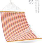 Lazy Daze Hammocks Quick Dry Hammock with Spreader Bar Textliene Fabric Double 2 Person Hammock with Chains Outdoor Patio Poolside Backyard Beach 450 lbs Capacity, Red Stripes