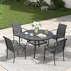 VICLLAX Patio Table and Chair Set of 4, All Weather Metal Round Outdoor Dining Furniture Set-40.6" Round Outdoor Table and Chairs, Black Tabletop