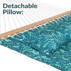 Sunnydaze Quilted Outdoor Hammock with Spreader Bars - Heavy-Duty 450-Pound Capacity Double Hammock for Outside - Cool Blue Tropics